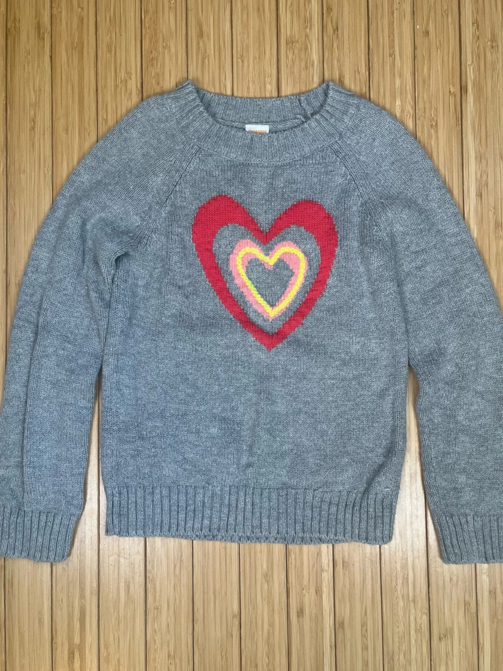 Gymboree Heart Sweater Girls Medium Grey Cotton Pullover Crew Neck Rainbow